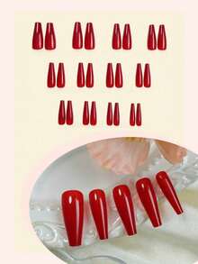 Shein Wine Red Coffin Press-On Nails>
