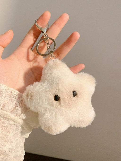 Shein 1pc White Star Plush Keychain Versatile Fashion Accessory -.