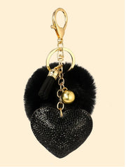Shein Korean Heart Shaped Rhinestone Keychain with Black Pom Pom & Tassel -.