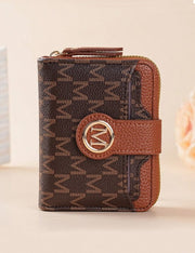 Shein Retro Lychee Pattern Monogram Wallet with Multi-Card Slots & Zipper Coin Purse -.