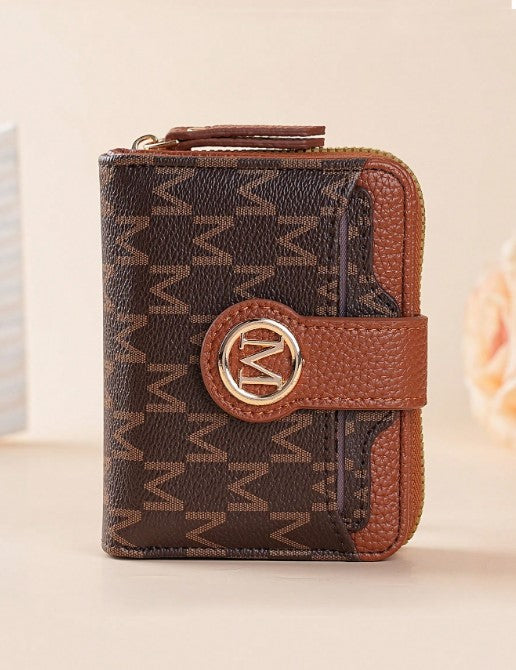 Shein Retro Lychee Pattern Monogram Wallet with Multi-Card Slots & Zipper Coin Purse -.