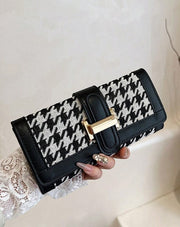 Shein Checkered Fashionable Snap Fastening Women's Classic Vintage Three-Fold Long Wallet -.