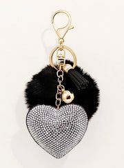 Shein Party 1pc Rhinestone-Studded Heart-Shaped Keychain with Pom Pom Ball -.