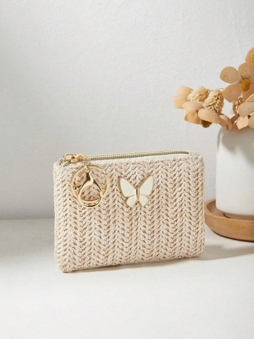Shein Fashionable New Straw Weave Bag Bow Decor Lipstick & Coin Purse -.