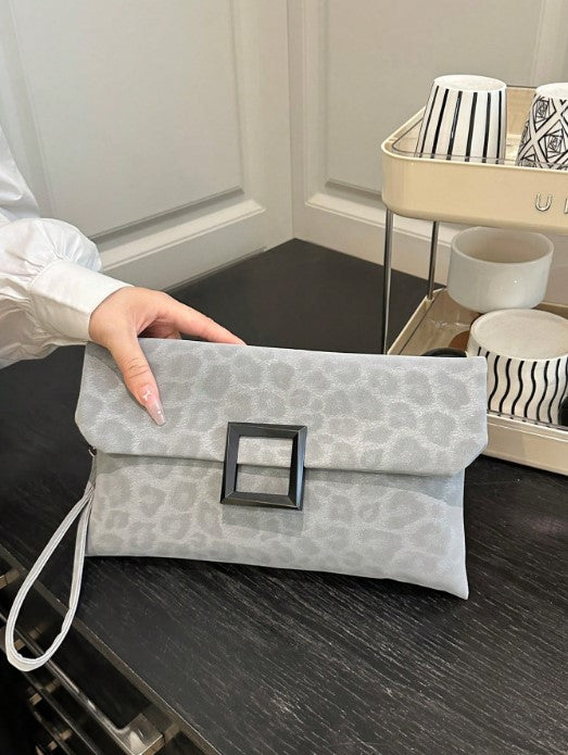 Shein Women Leopard Print Grey Wristlet Clutch Handbag -.