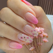 Shein 24pcs Cute Almond-Shaped Stickers Pink Ombre Floral Nail Art Set>