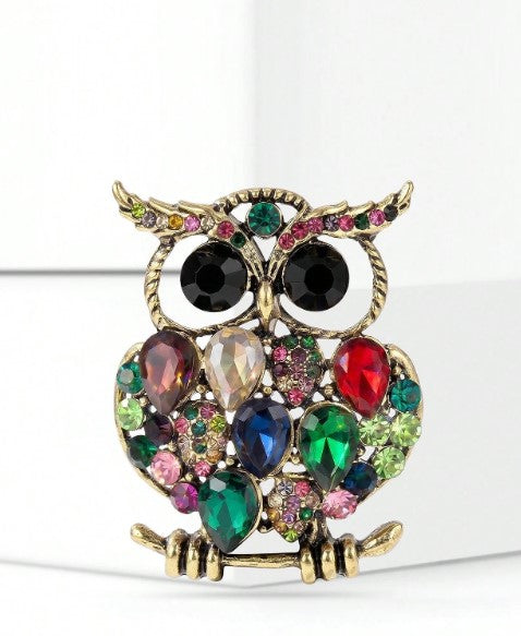 Shein Luxury Rhinestone Owl Brooch Bird Animal>