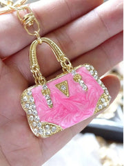 Shein Mini Handbag Enamel Keychain with Sparkling Rhinestone Decor -.