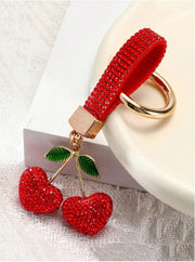 Shein 1pc Valentine's Day Gift Sparkling Rhinestone Cherry Heart Keychain -.