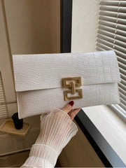 Shein Lightweight Luxury Style Versatile White Crocodile Pattern Handheld Purse -.