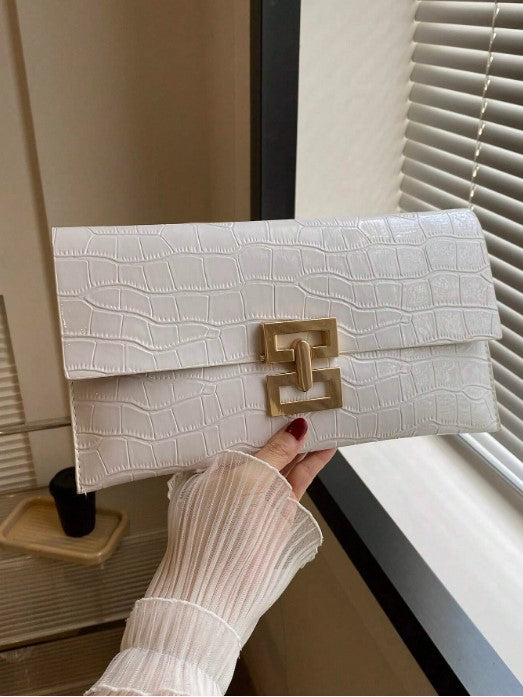 Shein Lightweight Luxury Style Versatile White Crocodile Pattern Handheld Purse -.