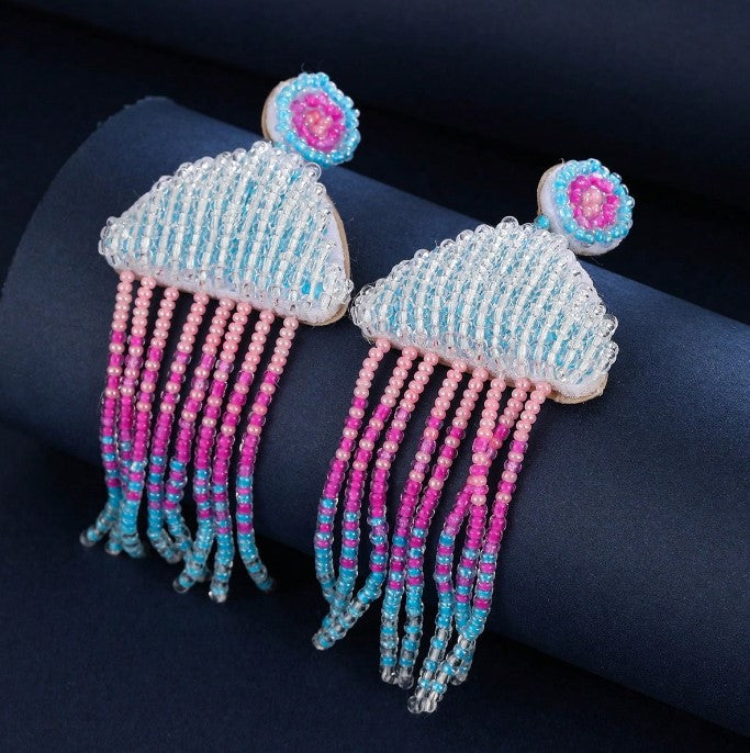 Shein Handmade Beaded Jellyfish Dangle Earrings >