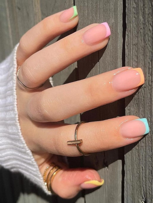 Shein 24pcs/Set Spring And Summer Press On Nails Short Square Nail Tips>