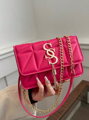 Shein Fashion Solid Color Rhombus Pattern Flap Small Square Bag with Gold Chain Strap & Tassel -.
