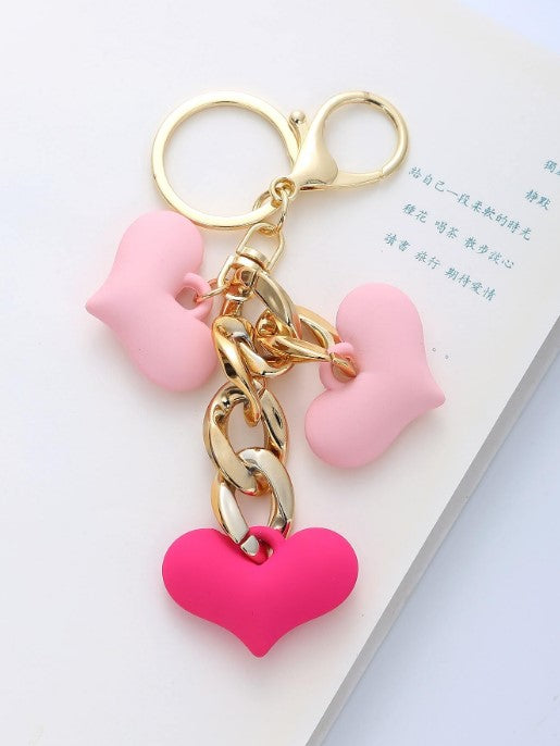 Shein Cute Pink Multi-Heart Charm Keychain with Chunky Gold Chain >