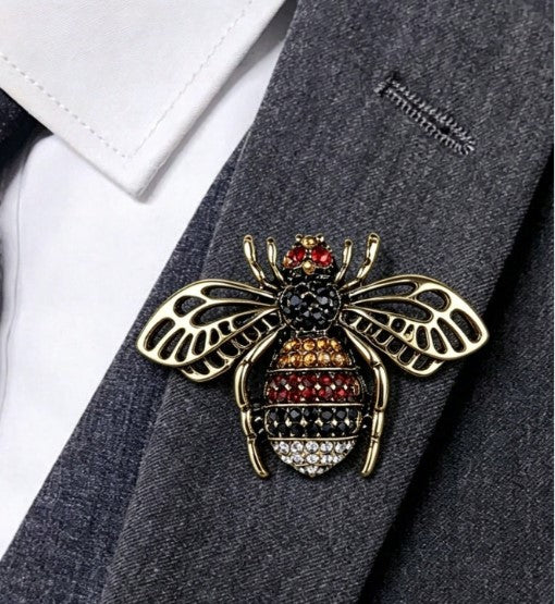 Shein Vintage Enamel Bee Brooch Pin Gold Tone With Black >