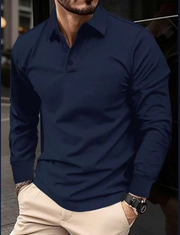 Shein Men's Solid Color Long Sleeve Polo Shirt, L >