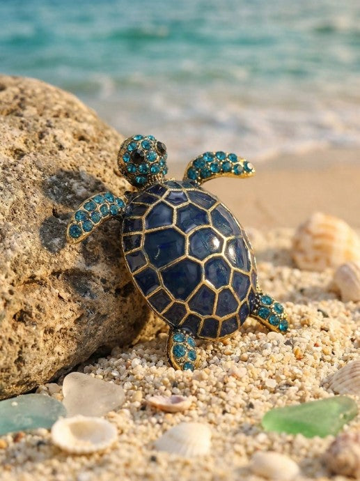 Shein Luxury Rhinestone Turtle Brooch Fashionable Marine Life Pin For Women >
