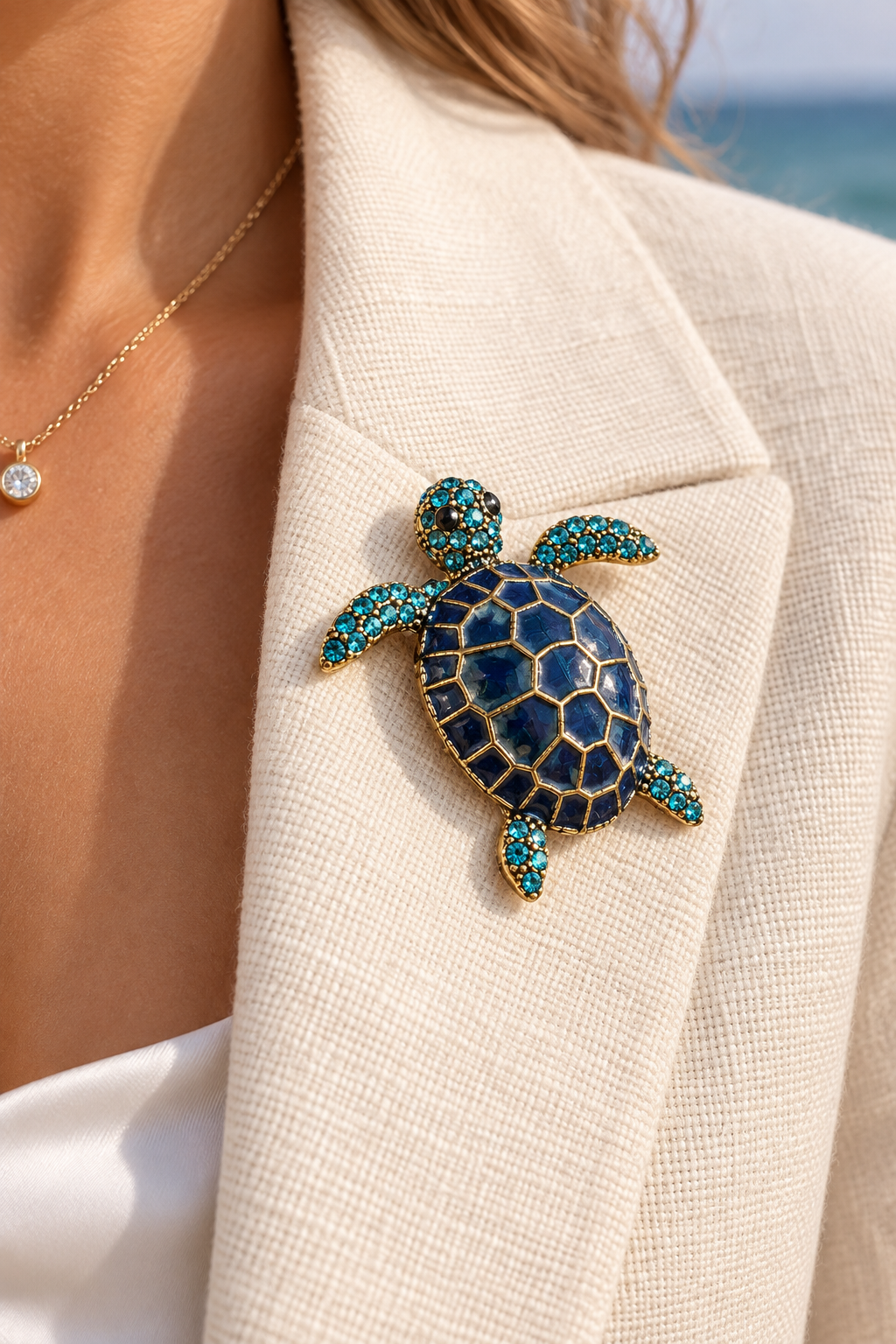 Shein Luxury Rhinestone Turtle Brooch Fashionable Marine Life Pin For Women >