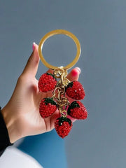 Shein Red Fully Studded 3D Strawberry Keychain & Fruit Pendant Bag Charm -.