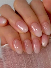 Shein 24pcs/Set Short Oval Shaped Ice-Clear & Pink & White Ombre False Nails >