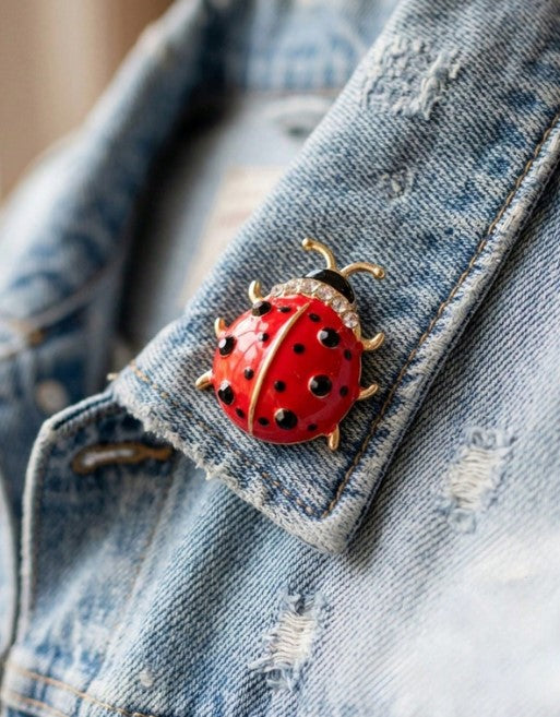 Shein 1pc Cute Enamel Ladybug Brooches Pearl>