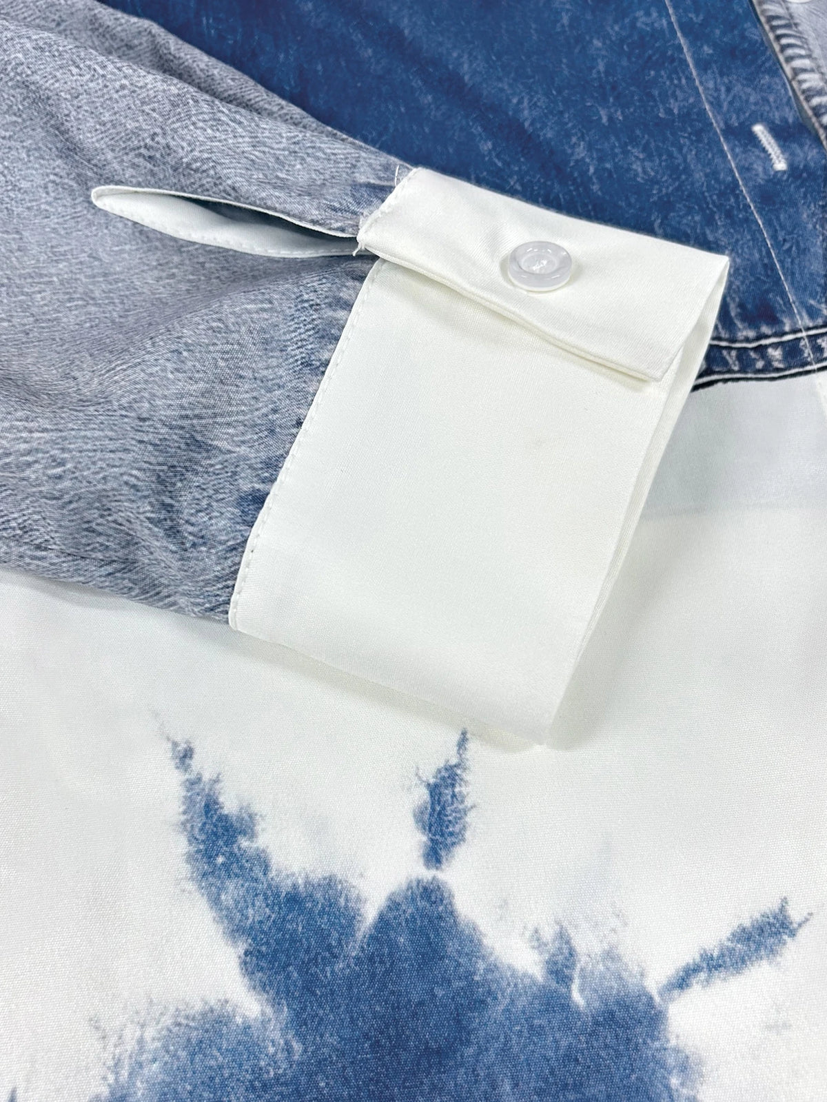 Women's Denim Print Long Sleeve Casual Ribbed Shirt