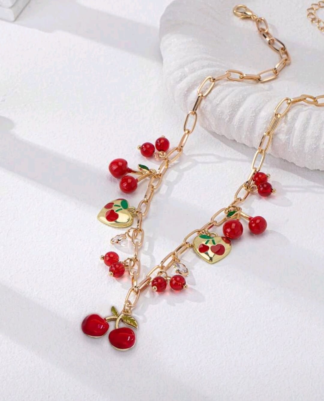 Shein Red Cherry Necklace >
