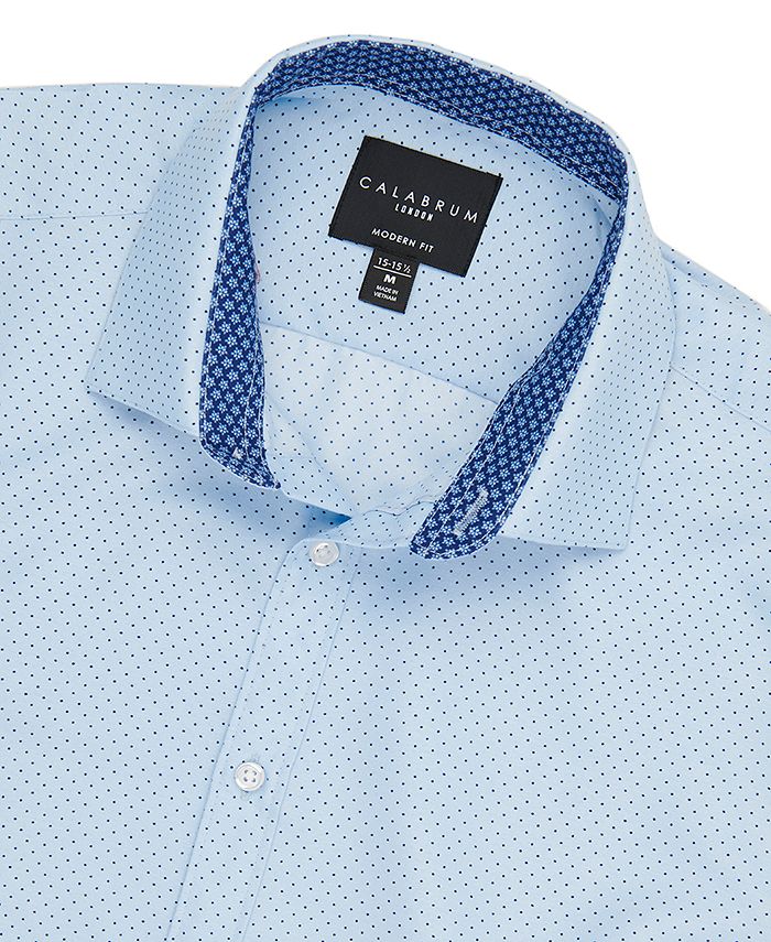Calabrum Men's Regular Fit Dot Print Wrinkle Free Performance Dress Shirt, S +