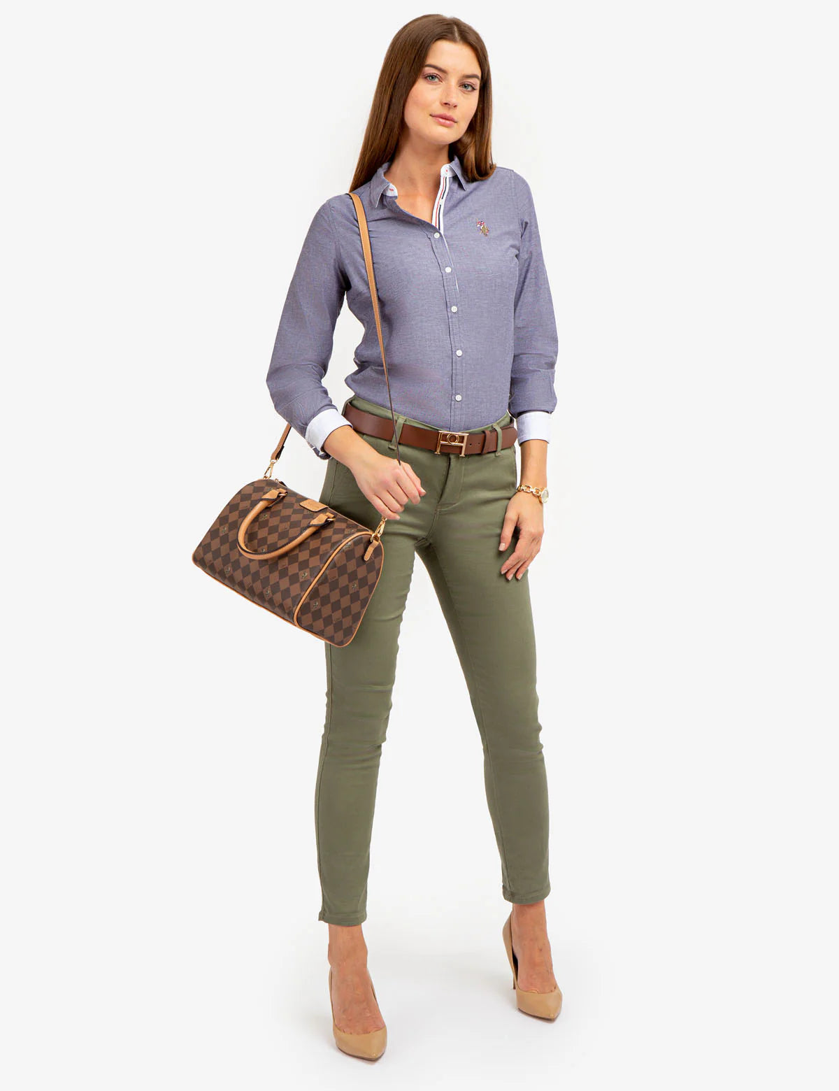 U.S. Polo Long Sleeve Solid Stretch Oxford Shirt, L -.