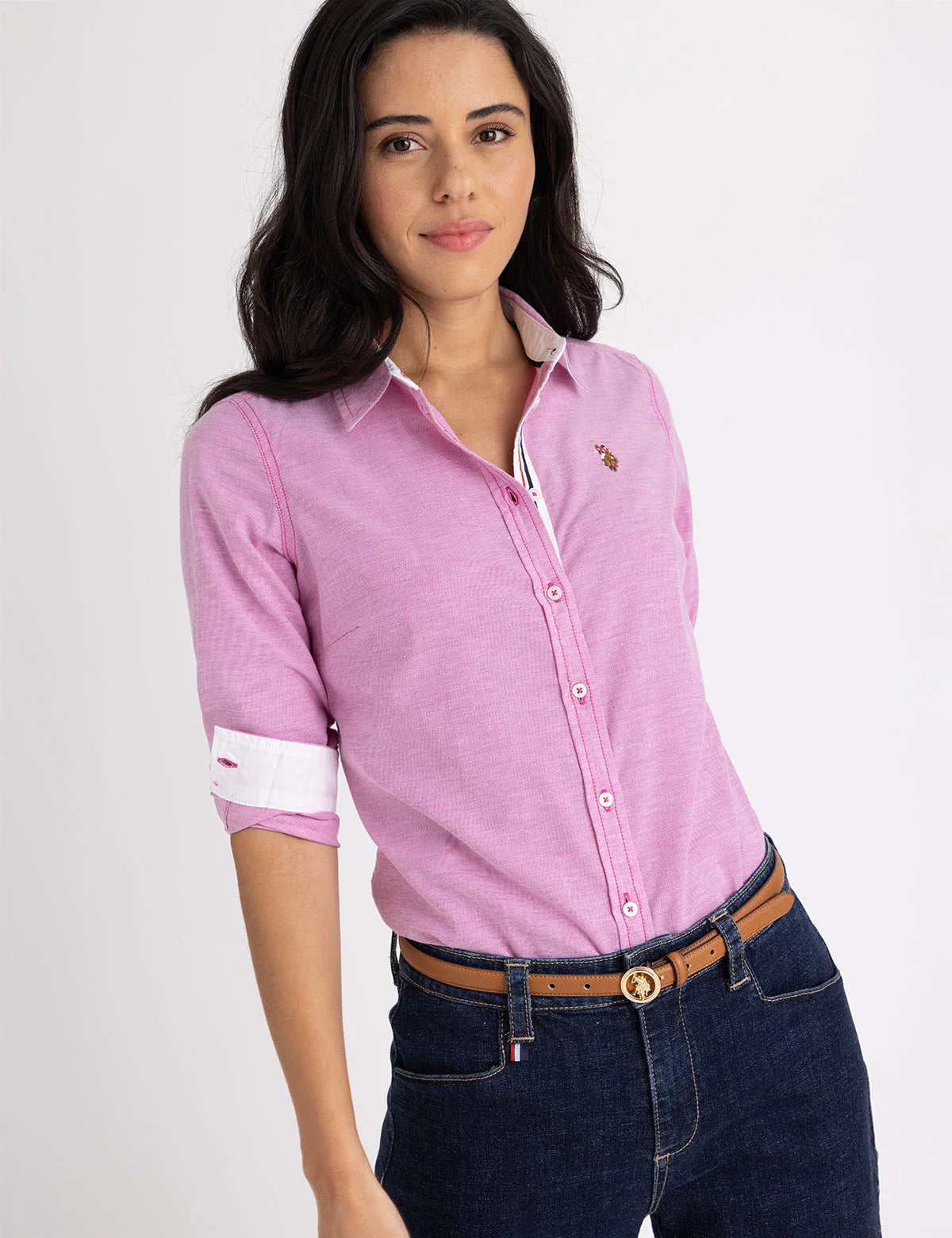 U.S. Polo Long Sleeve Solid Stretch Oxford Shirt, L -.