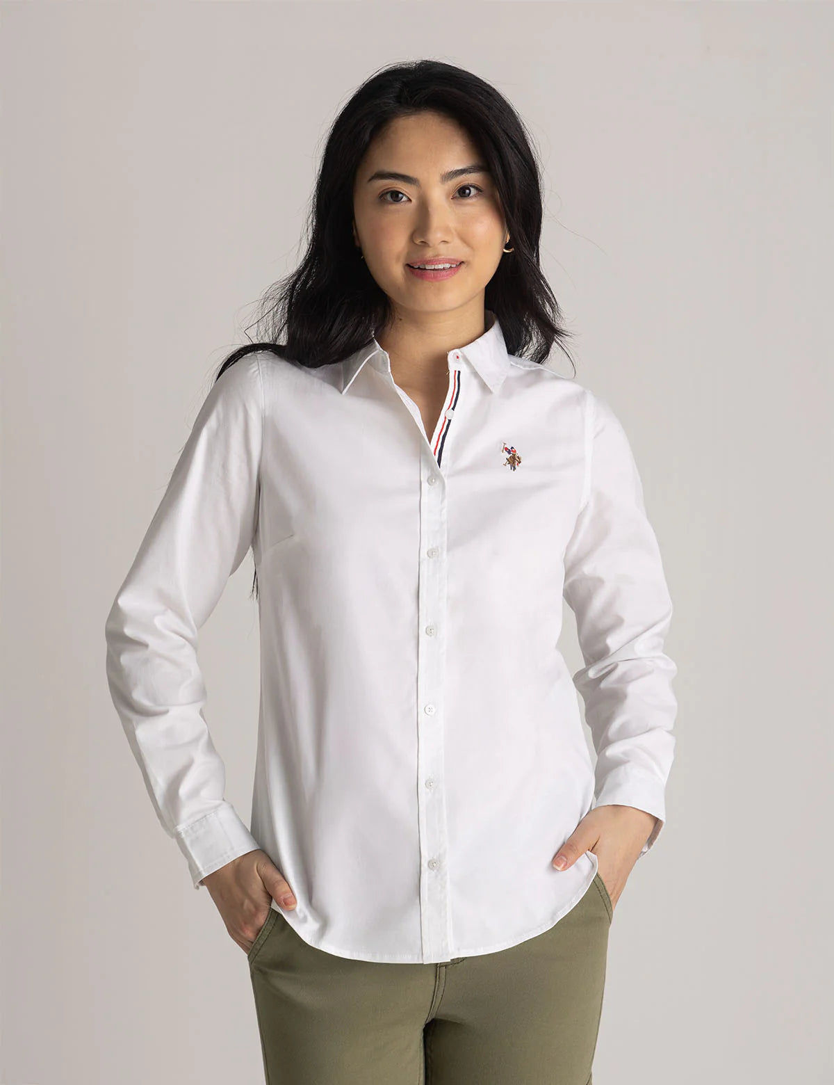 U.S. Polo Long Sleeve Solid Stretch Oxford Shirt, L