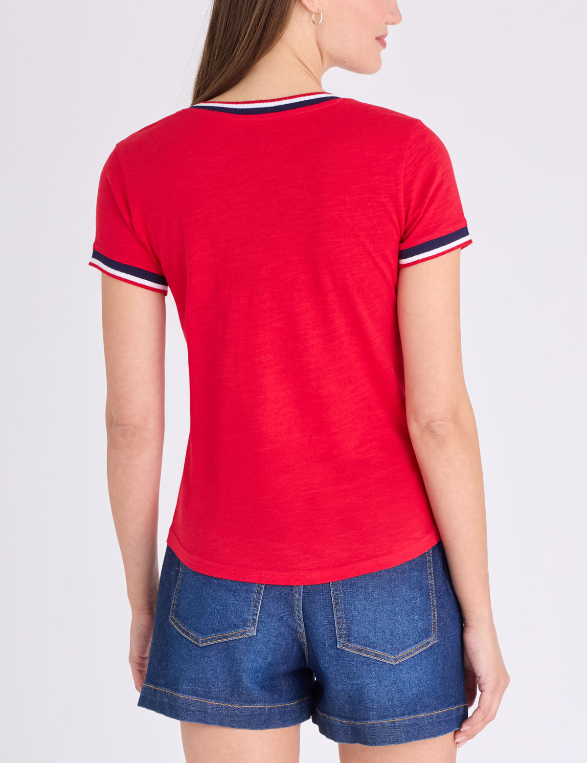 Women's V-Neck Signature Stripe Trim T-Shirt