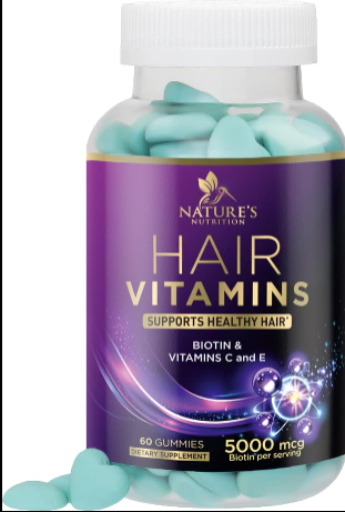 216 Hair Vitamins Gummies with Biotin 5000 mcg and Vitamins E & C, Hair Growth Support Gummy for Stronger, Beautiful Hair, Skin & Nails, Nature's Hair Vitamin Supplement for Women & Men - 60 Gummies