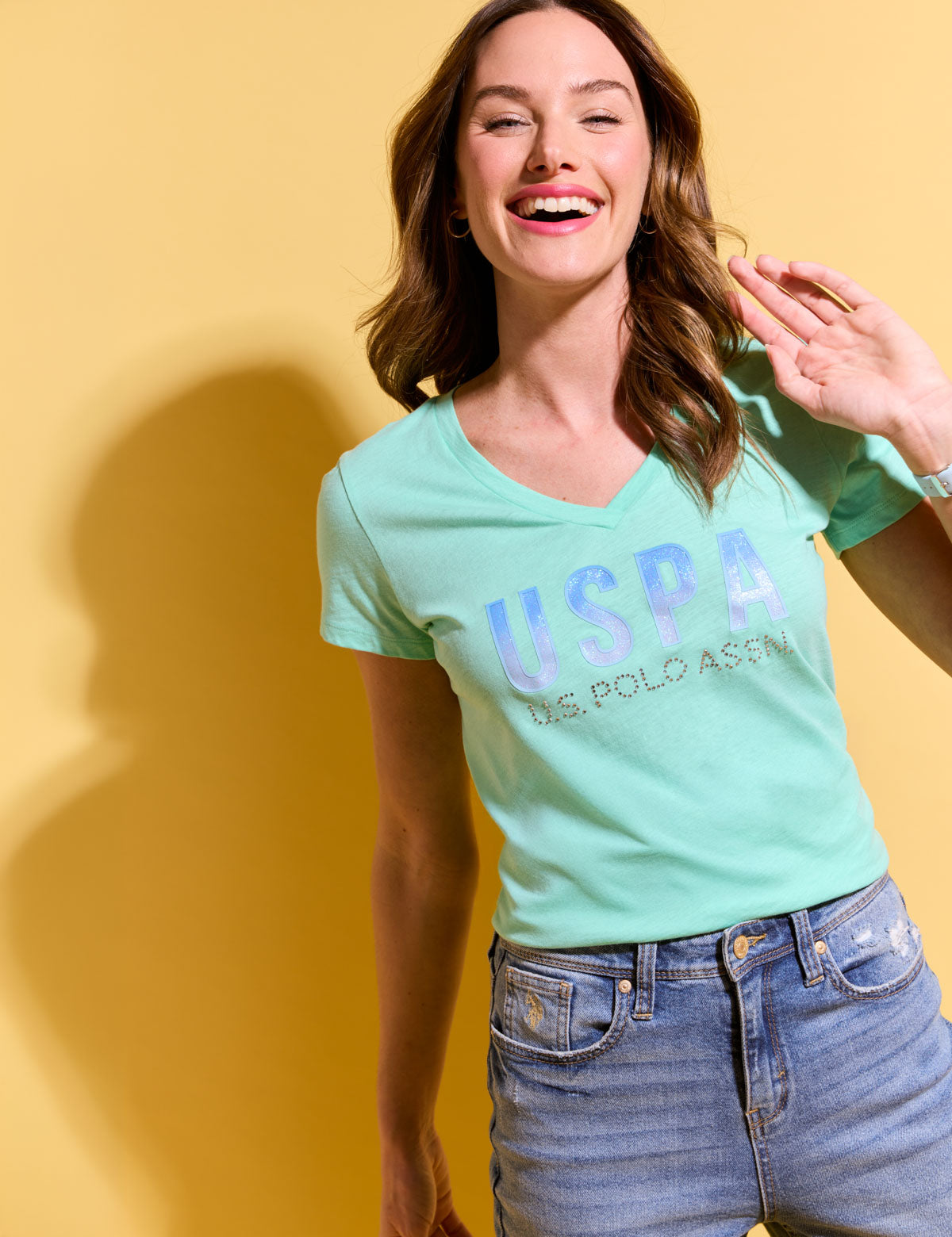 Women's U.S. Polo Assn. Ombre Rhinestone V-Neck T-Shirt