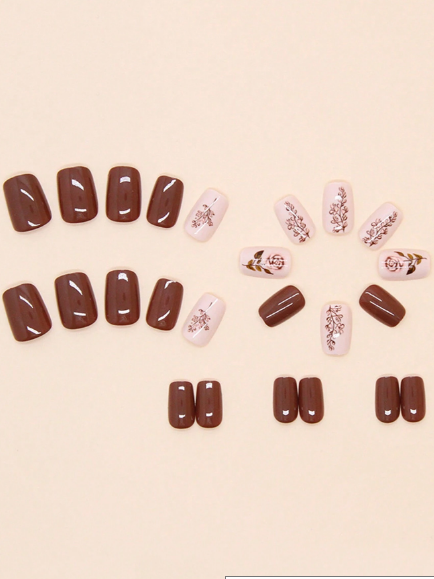 Shein Women's Short Square Gentle Rose Press-On Nail Set>