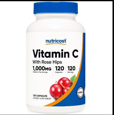 227 Nutricost Vitamin C with Rose HIPS 1025mg, 120 Capsules - Vitamin C 1000mg, Rose HIPS 25mg, Premium, Non-GMO, Gluten Free Supplement