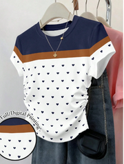 Shein Waist Cinched Stripe Patchwork Short Sleeve Lover Heart Graphic Print Tee >