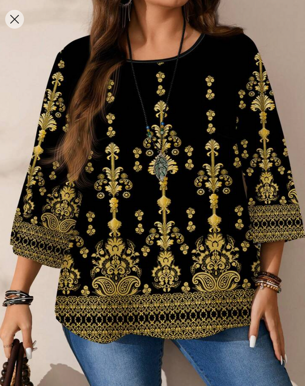 Shein Plus Size Floral Print Round Neck 3/4 Sleeve Blouse, 0XL +