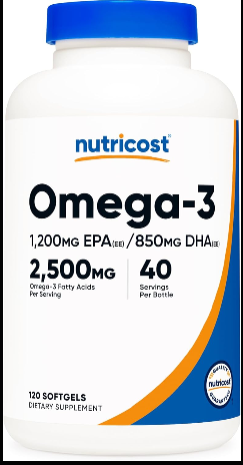 234 Nutricost Omega 3 Fish Oil - 2500MG, 120 Softgels (40 Serv) - Fish Oil, Wild Caught! 1200mg EPA 850mg DHA - Non-GMO, Gluten Free