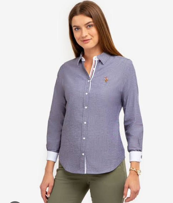 U.S. Polo Long Sleeve Solid Stretch Oxford Shirt, L +