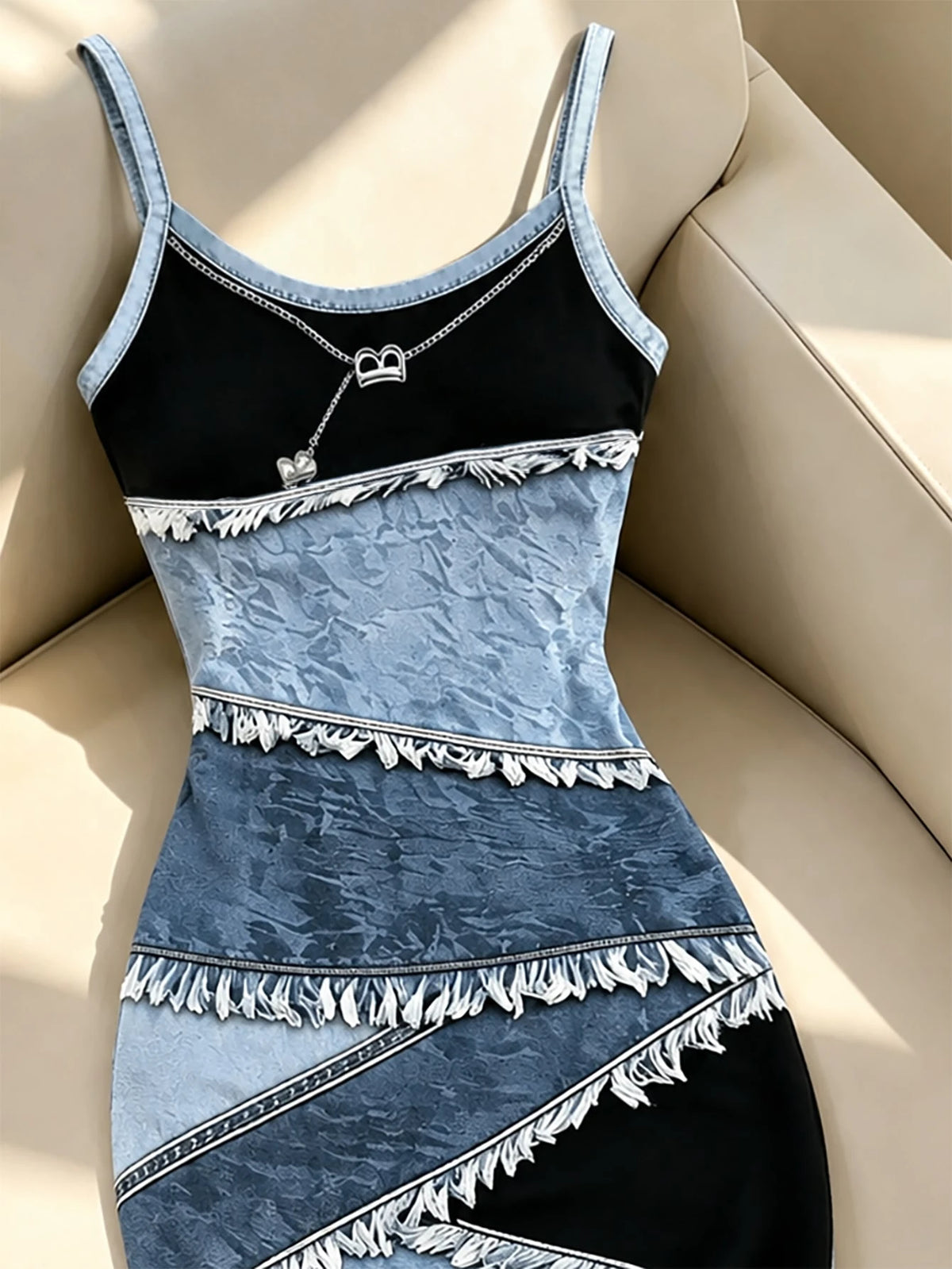 Women's Colorblock Digital Print Spaghetti Strap Midi Dress
