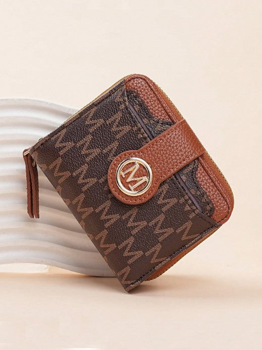 Shein Retro Lychee Pattern Monogram Wallet with Multi-Card Slots & Zipper Coin Purse -.