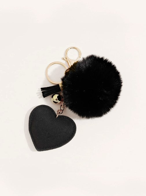 Shein Party 1pc Rhinestone-Studded Heart-Shaped Keychain with Pom Pom Ball -.