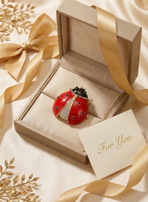 Shein Luxury Crystal Studded Ladybug Brooch Insect Pin>