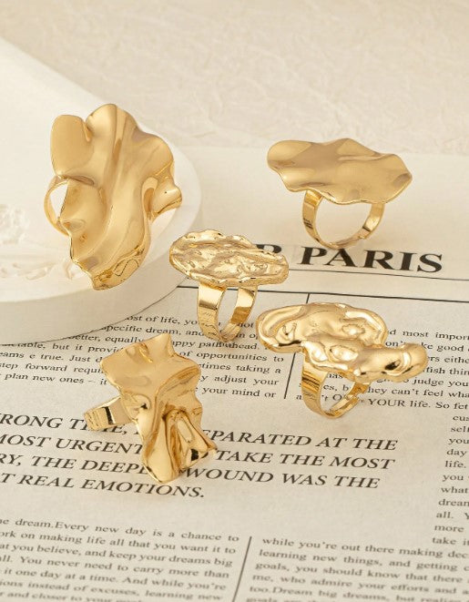 Shein 5pcs Set Abstract Crinkle Gold Metal Personalized Rings >