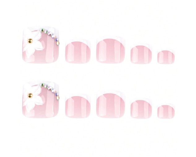 Shein 24pcs Almond Gradient Natural Pink / White Glitter Edge Press-on Nails -.