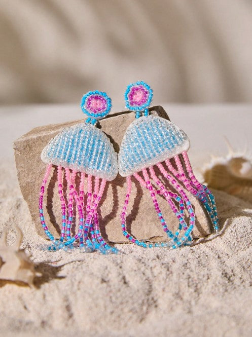 Shein Handmade Beaded Jellyfish Dangle Earrings >