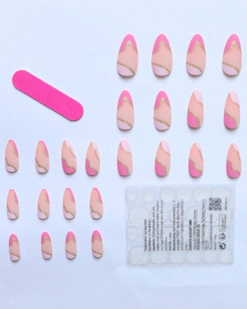 Shein 24pcs Short Square Press-on Nails - Nude & Pink Ombre Simple Design -.