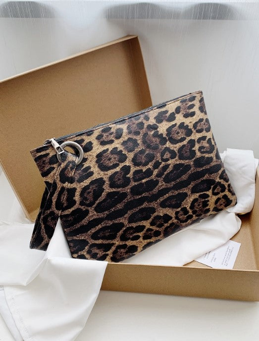 Shein Leopard Pattern Envelope Crossbody Wristlet Bag with Faux Leather Finish -.